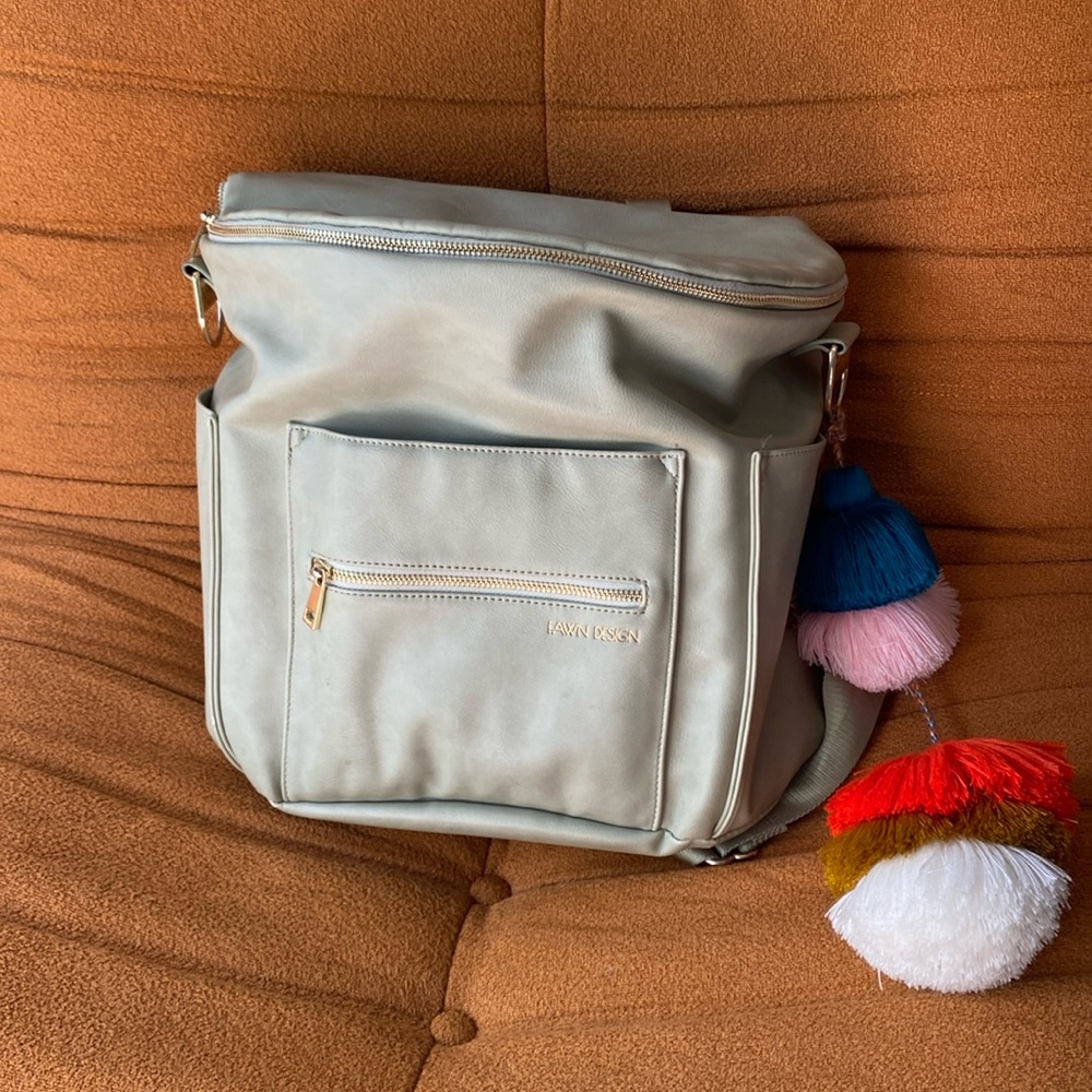 Fawn design sage green backpack diaper bag